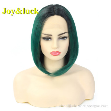 Wholesale Wigs for High Quality Women Natural Short Lacefront Bob Wig Black Ombre Green Lace Front Synthetic Straight Hair Wigs